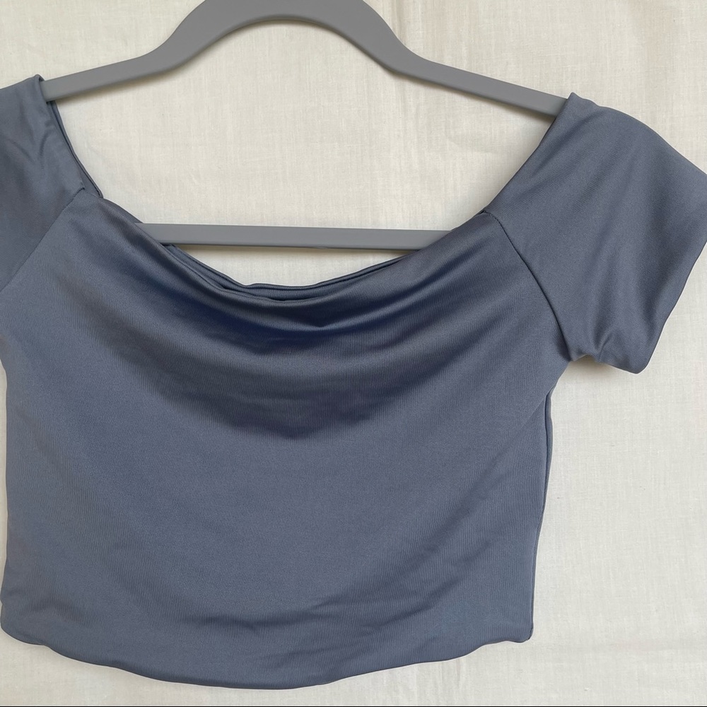 Gray Off the Shoulder Crop Top - Picture 5 of 14